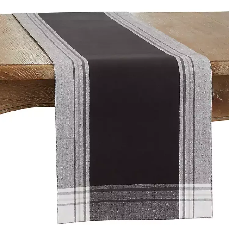 Kirklands Home Table Linens|Black Long Stripe Bordered Table Runner, 72 in.