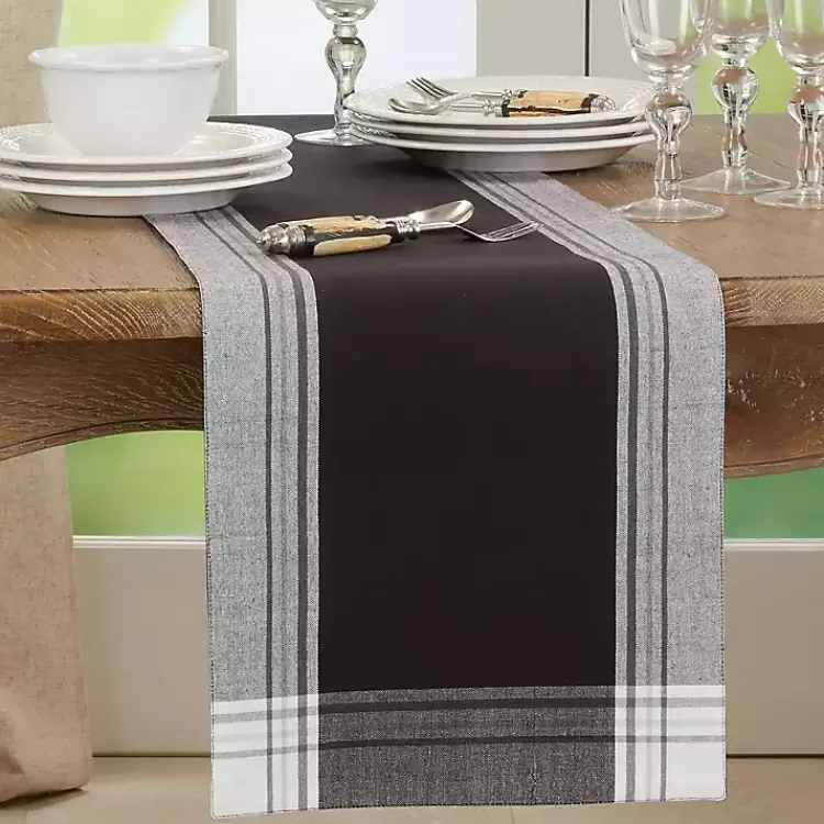 Kirklands Home Table Linens|Black Long Stripe Bordered Table Runner, 72 in.