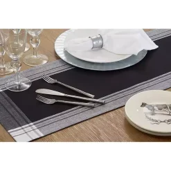 Kirklands Home Table Linens|Black Long Stripe Bordered Table Runner, 72 in.