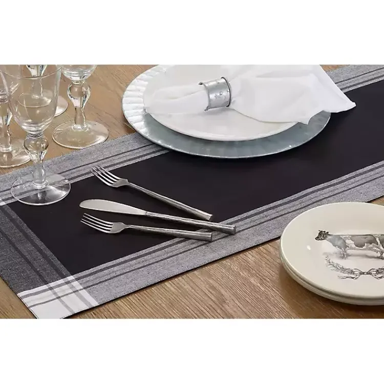 Kirklands Home Table Linens|Black Long Stripe Bordered Table Runner, 72 in.