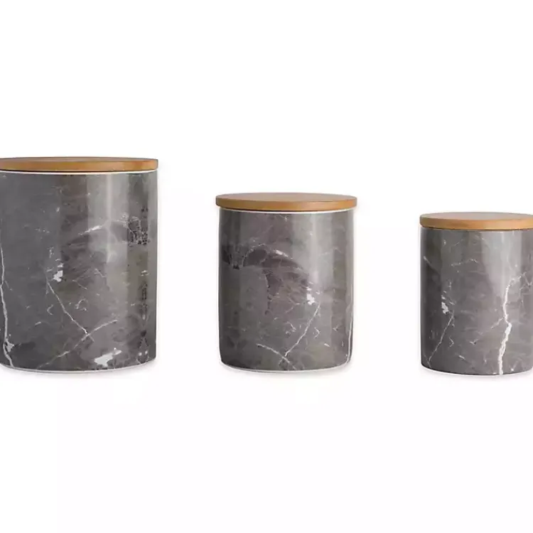 Kirklands Home Kitchen Storage|Black Marble Ceramic Canisters, Set of 3