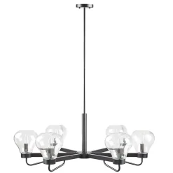 Kirklands Home Chandeliers & Pendant Lighting|Black Metal & Bowl Glass Shade 6-Light Chandelier