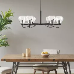 Kirklands Home Chandeliers & Pendant Lighting|Black Metal & Bowl Glass Shade 6-Light Chandelier