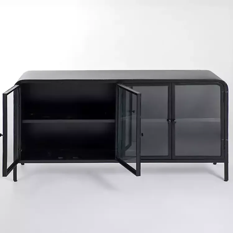 Kirklands Home Cabinets & Sideboards|Metal & Glass 4-Door Bentley Cabinet Black