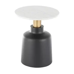 Kirklands Home Accent & End Tables|Black Metal & Marble Pedestal Accent Table White
