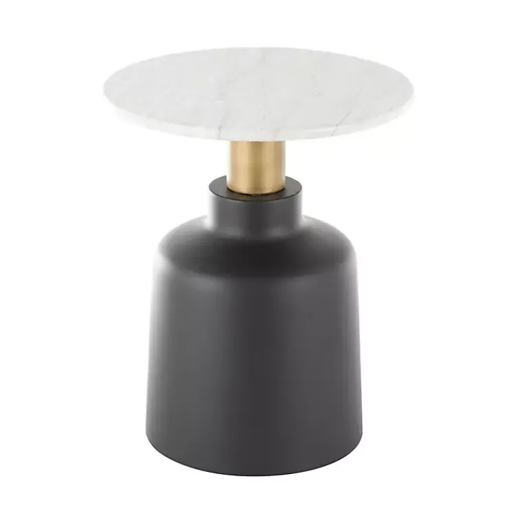 Kirklands Home Accent & End Tables|Black Metal & Marble Pedestal Accent Table White