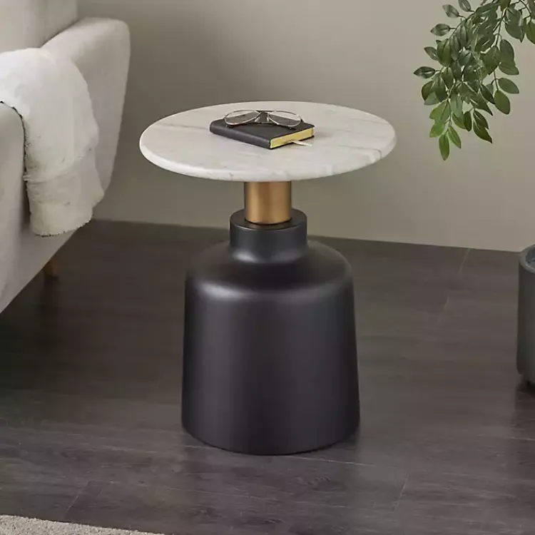 Kirklands Home Accent & End Tables|Black Metal & Marble Pedestal Accent Table White
