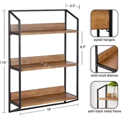 Kirklands Home Shelves|Black Metal & Rustic Wood Tiered Wall Shelf