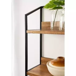 Kirklands Home Shelves|Black Metal & Rustic Wood Tiered Wall Shelf