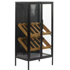 Kirklands Home Kitchen Islands & Bar Carts|Black Metal and Brown Wood Standing Wine Rack