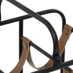 Kirklands Home Barware|Black Metal and Faux Leather Wine Rack