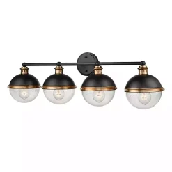 Kirklands Home Flush Mount Lighting|Black Metal and Glass 4-Globe Vanity Light