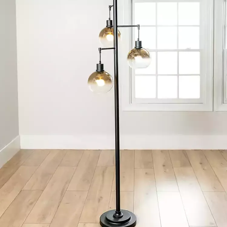 Kirklands Home Floor Lamps|Black Metal and Glass 3-Arm Floor Lamp Gold