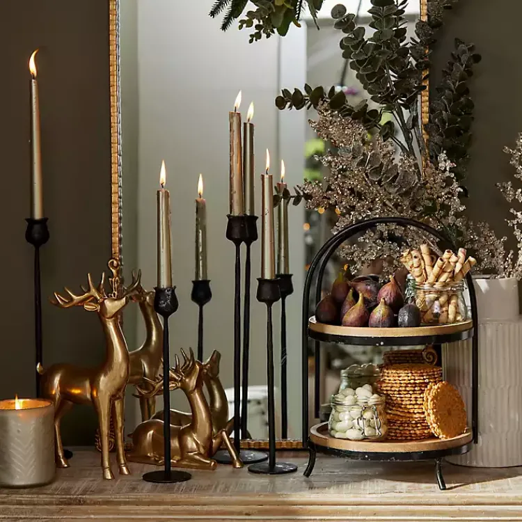 Kirklands Home Serving & Entertaining|Black Metal and Natural Wood 2-Tier Server