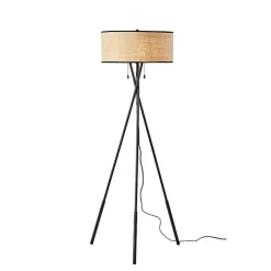 Kirklands Home Floor Lamps|Black Metal and Rat Tripod Floor Lamp Tan