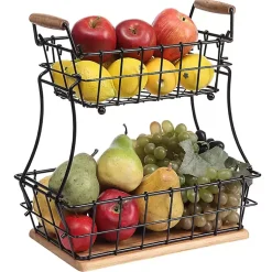 Kirklands Home Kitchen Storage|Black Metal and Wood Stackable Kitchen Baskets