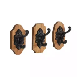 Kirklands Home Hooks|Black Metal and Wood Wall Hooks, Set of 3