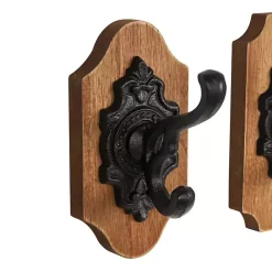 Kirklands Home Hooks|Black Metal and Wood Wall Hooks, Set of 3