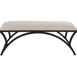 Kirklands Home Benches & Ottomans|Black Metal Arched Frame Upholstered Bench Ivory