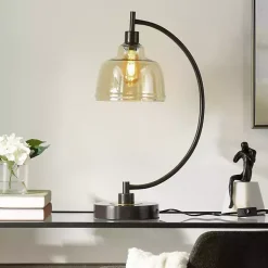 Kirklands Home Table Lamps|Black Metal Arched Task Lamp Brown