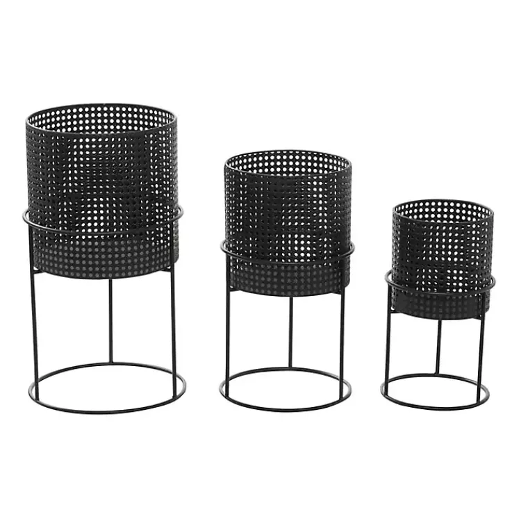 Kirklands Home Planters|Metal Basket Weave Planters, Set of 3 Black