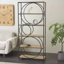 Kirklands Home Bookshelves|Black Metal Circles 5-Tier Bookcase