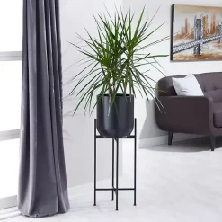 Kirklands Home Planters|Metal Dome Planter with Stand, 36 in. Black