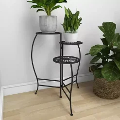 Kirklands Home Planters|Metal Floral 3-Tier Plant Stand Black