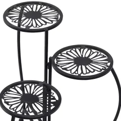 Kirklands Home Planters|Metal Floral 3-Tier Plant Stand Black