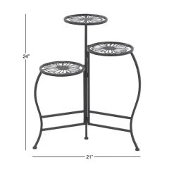 Kirklands Home Planters|Metal Floral 3-Tier Plant Stand Black