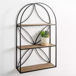 Kirklands Home Shelves|Black Metal Flower Frame 3-Tier Wall Shelf