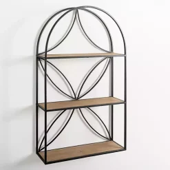 Kirklands Home Shelves|Black Metal Flower Frame 3-Tier Wall Shelf