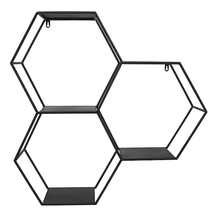 Kirklands Home Shelves|Black Metal Hexagon Wall Shelf