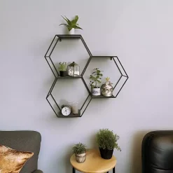 Kirklands Home Shelves|Black Metal Hexagon Wall Shelf