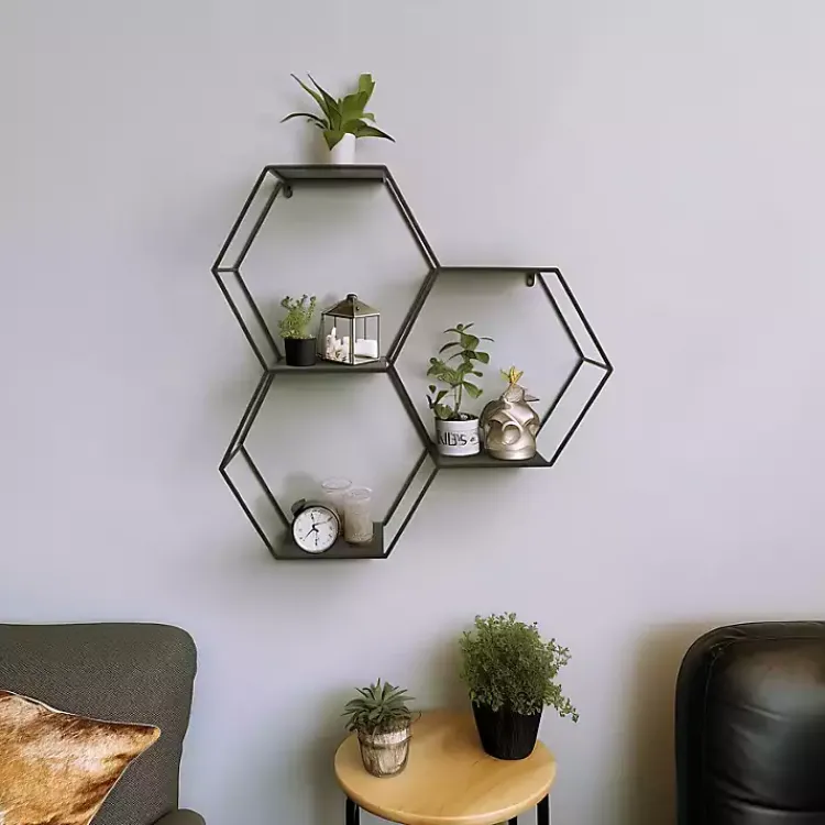 Kirklands Home Shelves|Black Metal Hexagon Wall Shelf