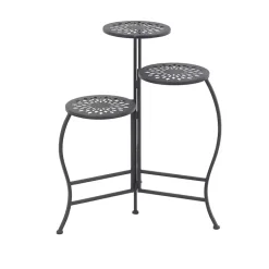 Kirklands Home Planters|Metal Medallion 3-Tier Folding Plant Stand Black