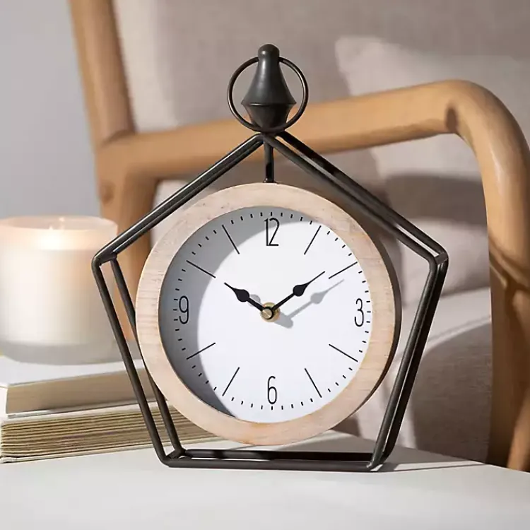 Online Black Metal Pentagon Frame Tabletop Clock Decorative Accents