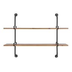 Kirklands Home Shelves|Black Metal Pipe Two-Tier Wall Mounted Shelf