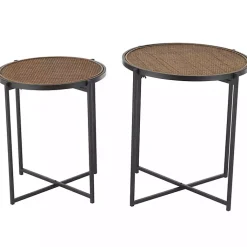 Kirklands Home Accent & End Tables|Black Metal Rattan Accent Tables, Set of 2 Brown