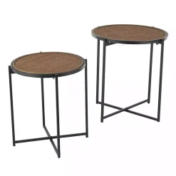 Kirklands Home Accent & End Tables|Black Metal Rattan Accent Tables, Set of 2 Brown