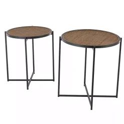 Kirklands Home Accent & End Tables|Black Metal Rattan Accent Tables, Set of 2 Brown