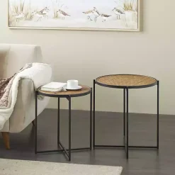 Kirklands Home Accent & End Tables|Black Metal Rattan Accent Tables, Set of 2 Brown