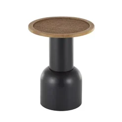 Kirklands Home Accent & End Tables|Black Metal Rattan Pedestal Accent Table, 16 in. Brown