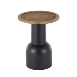 Kirklands Home Accent & End Tables|Black Metal Rattan Pedestal Accent Table, 16 in. Brown