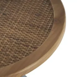 Kirklands Home Accent & End Tables|Black Metal Rattan Pedestal Accent Table, 16 in. Brown