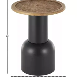 Kirklands Home Accent & End Tables|Black Metal Rattan Pedestal Accent Table, 16 in. Brown