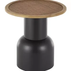 Kirklands Home Accent & End Tables|Black Metal Rattan Pedestal Accent Table, 19 in. Brown
