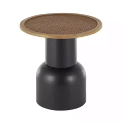 Kirklands Home Accent & End Tables|Black Metal Rattan Pedestal Accent Table, 19 in. Brown