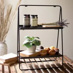 Kirklands Home Kitchen Storage|Metal 2-Tier Folding Display Rack Black