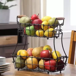 Kirklands Home Kitchen Storage|Metal Wire Stackable Kitchen Baskets Black